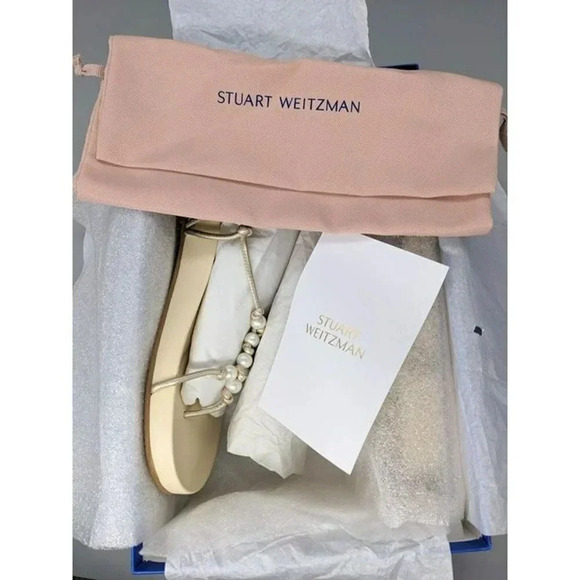 NIB STUART WEITZMAN Pearl Knot Metallic Leather Flat Sandals Size 7.5 MSRP $395 - Picture 7 of 8